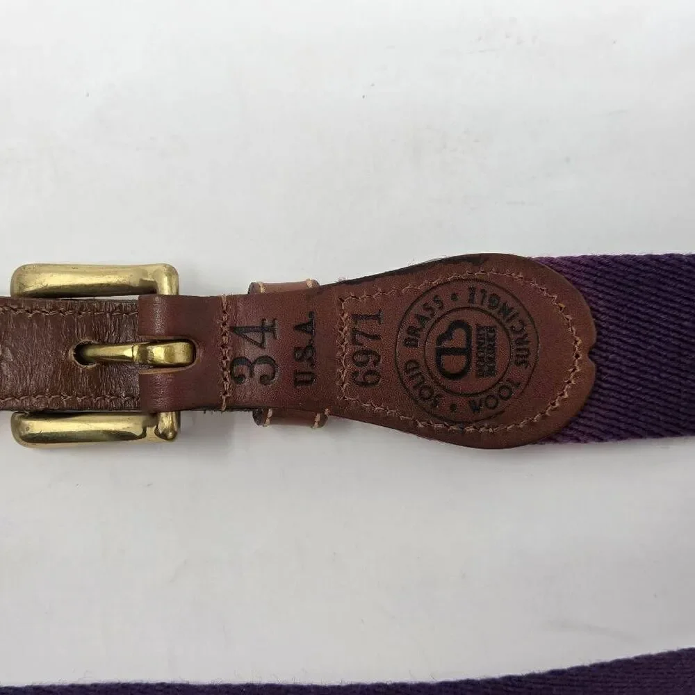 VINTAGE DOONEY & BOURKE BROWN LEATHER PURPLE STRIPE WOOL WOMENS BELT 34 1.25